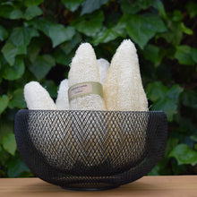 Load image into Gallery viewer, Small natural loofah in metal bowl
