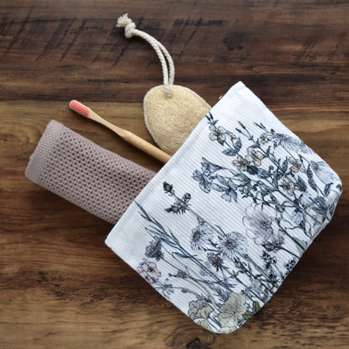 Elegant toiletry bag available at The Loofah Patch