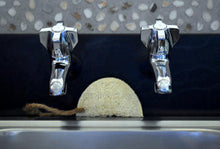 Load image into Gallery viewer, NZ made natural loofah dish scrubber in the kitchen
