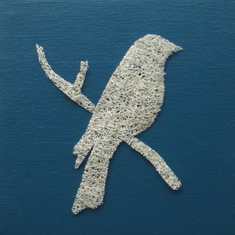Closeup of loofah art with bird
